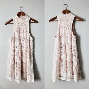 Tobi | A-line Halter Lace Eyelet Overlay Sleeveless Mini Tunic Dress